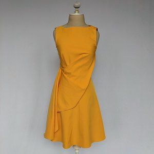 COS Dress Orange Asymmetrical Draped Flare Size 2